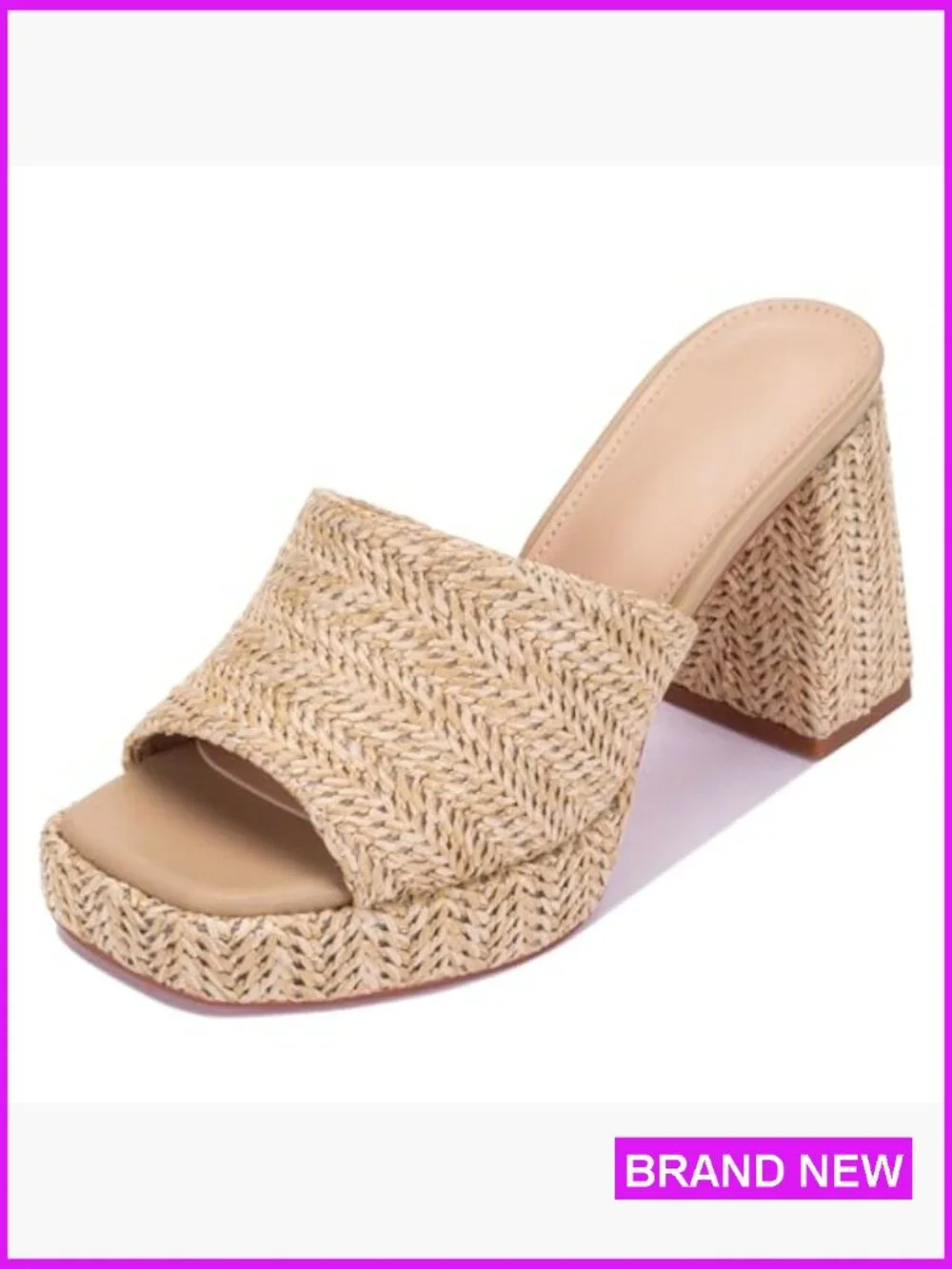 Platform Raffia Heeled Sandals Wedge Slip On Block Heel Chunky Summer Beach